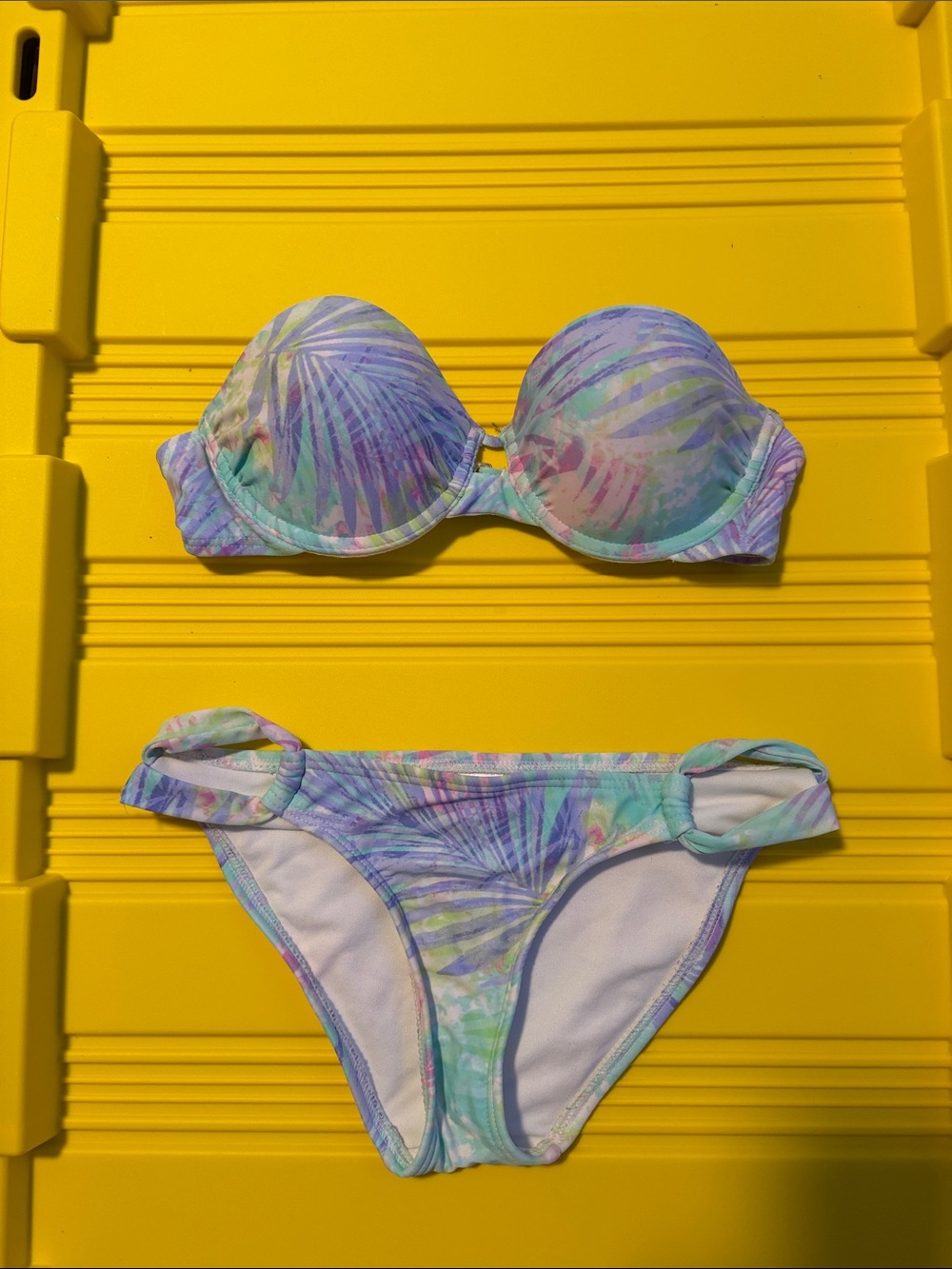 Tropical Pastel Strapless Bikini Set - Pastel Purple, Mint & Pink